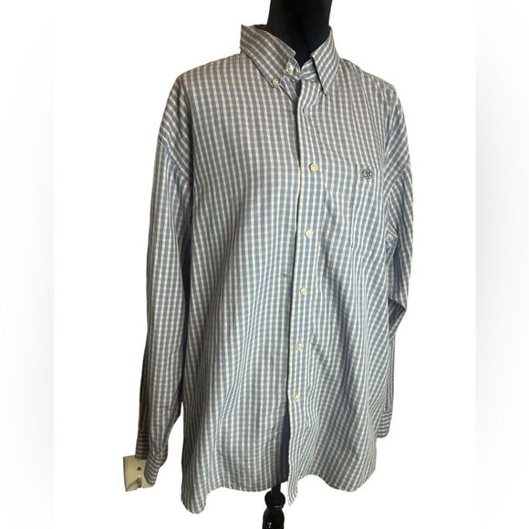 WRANGLER MENS XL LIGHT BLUE & WHITE CHECKERED LONG SLEEVE BUTTON UP SHIRT - Picture 6 of 11